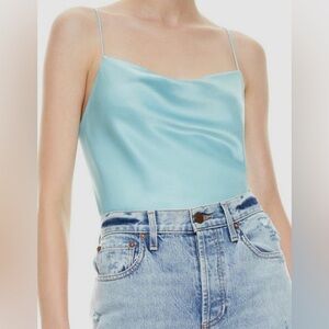 Alice + Olivia Women's Light Blue Drapey Satin Cami Top